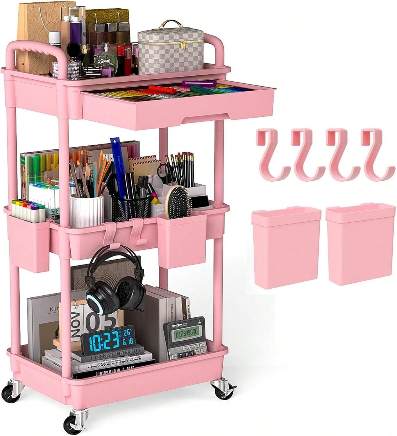 Office Drawer Organizer - 3 Tier Rolling Utility Cart with