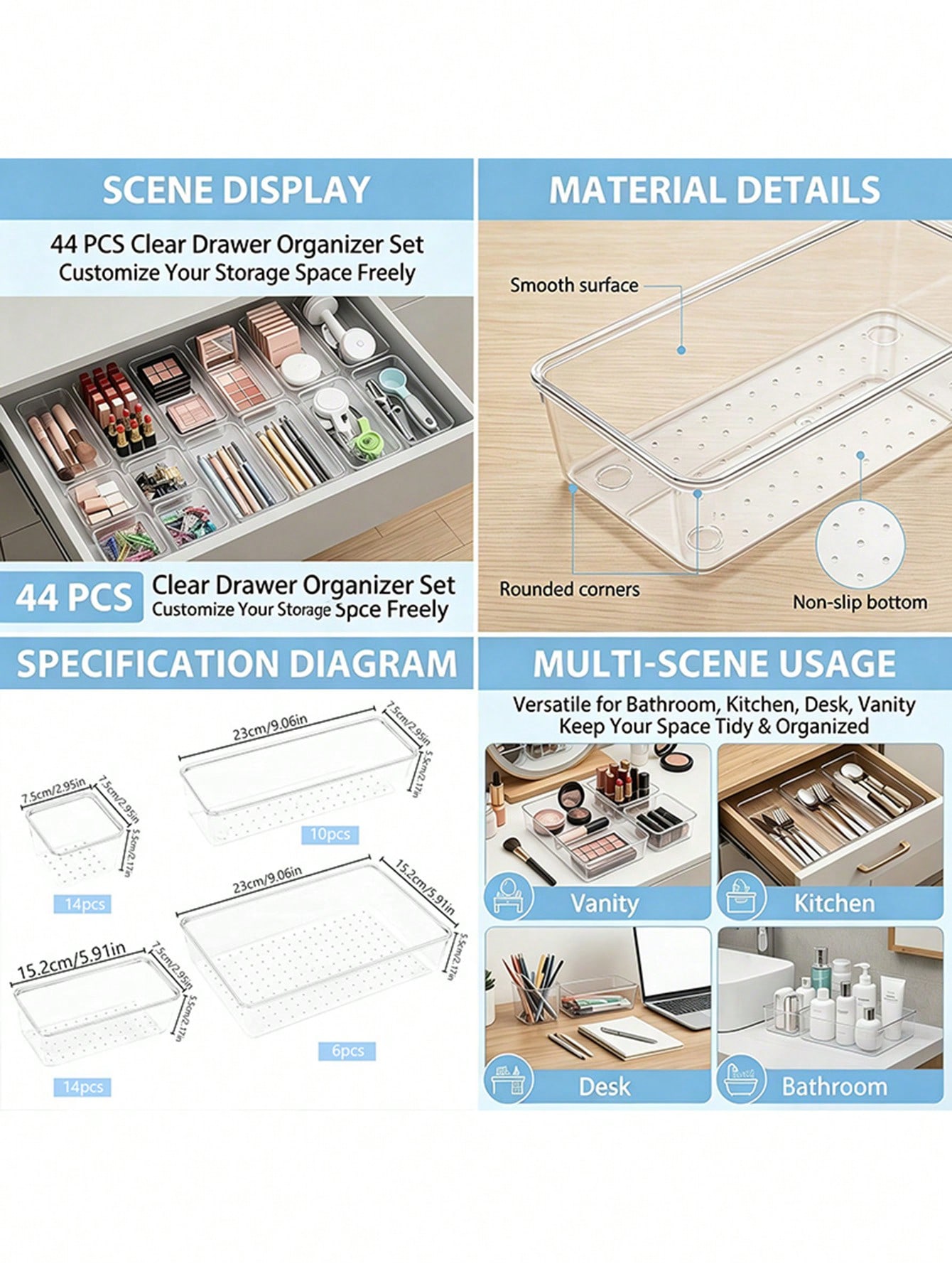 13/25/44pcs Clear Plastic Draw - đánh giá và giá Office Drawer Organizer