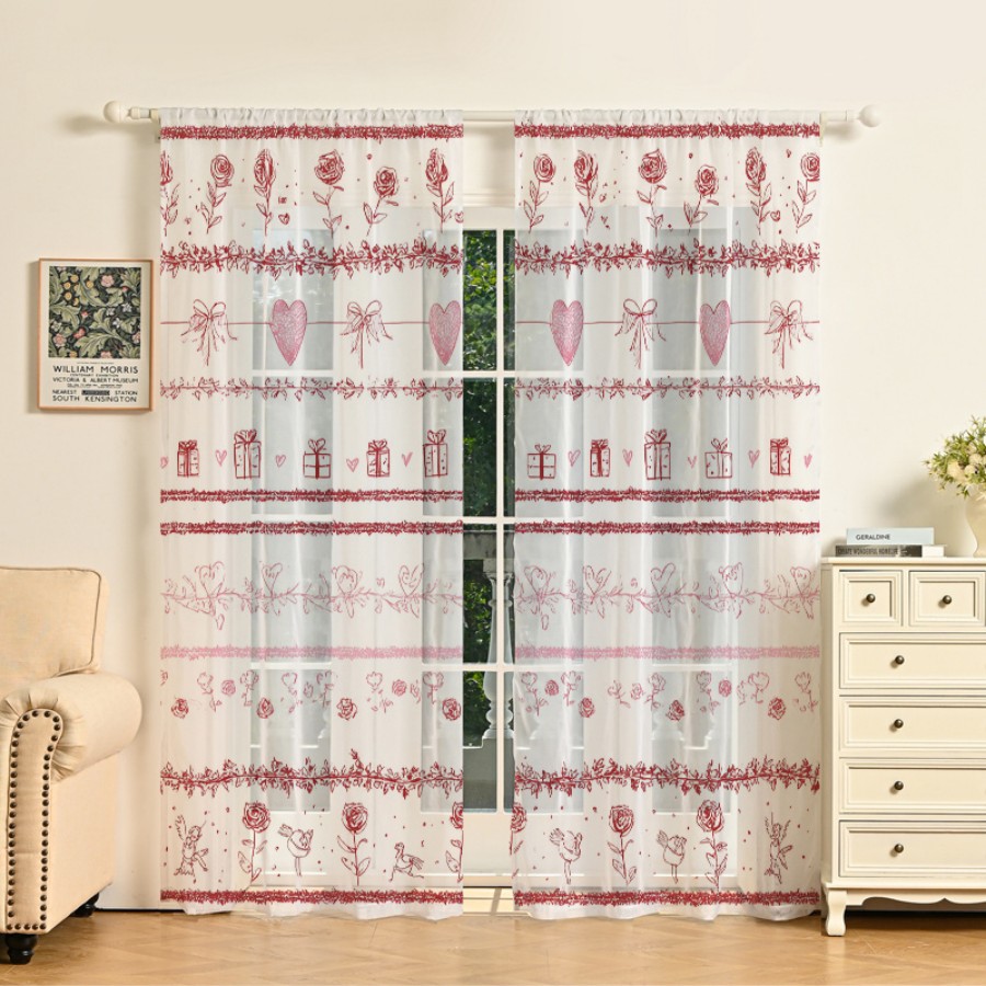 2PCS Digital Print Sheer Curta - đánh giá và giá Home Office Box