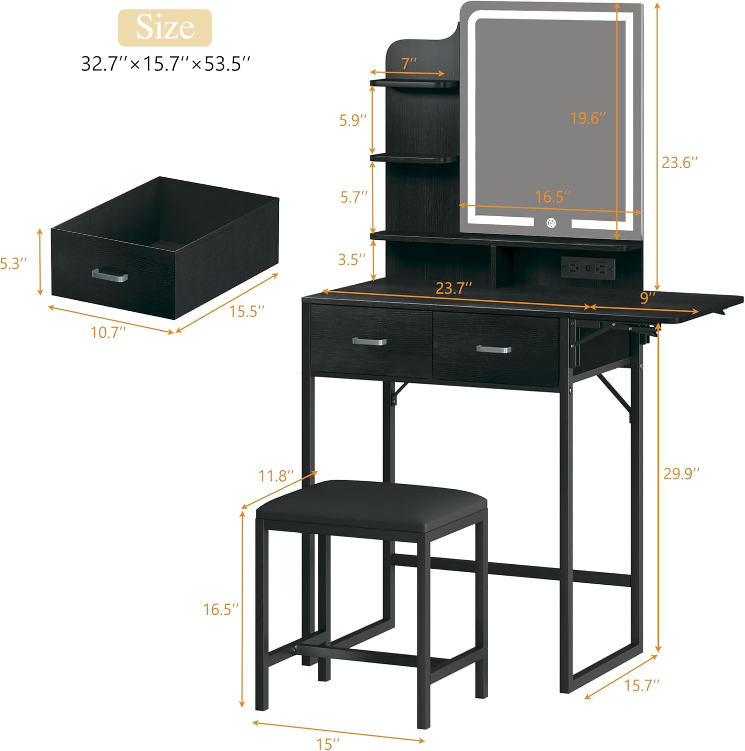 Makeup Vanity Desk with Mirror - đánh giá và giá Desk Drawer Small