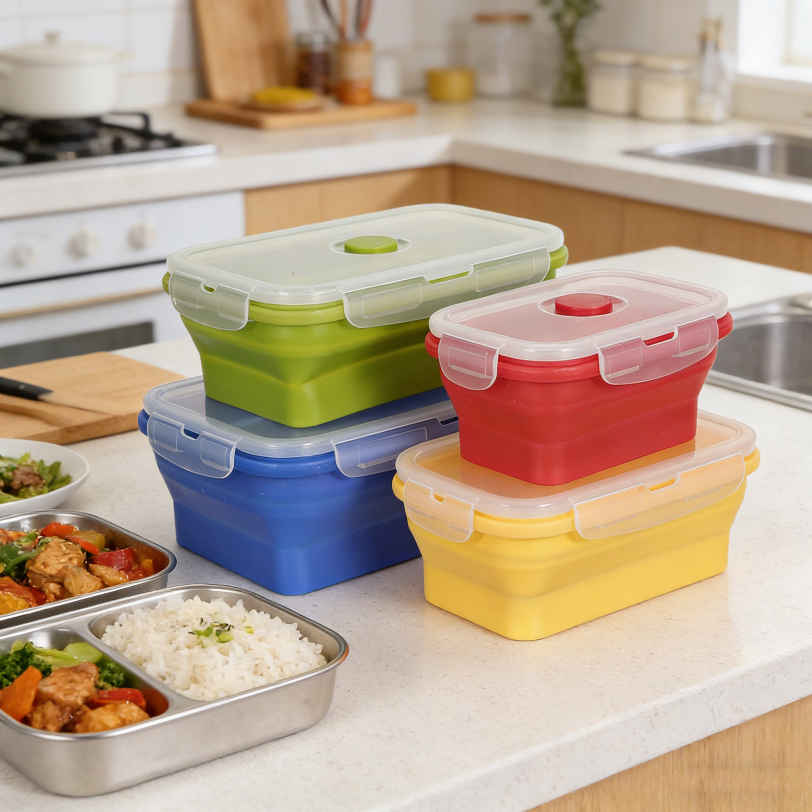 4Pcs Foldable Silicone Lunch B - đánh giá và giá Home Office Box