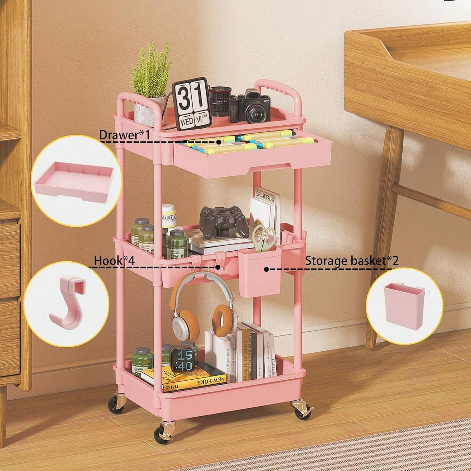 3 Tier Rolling Utility Cart wi - đánh giá và giá Office Drawer Organizer