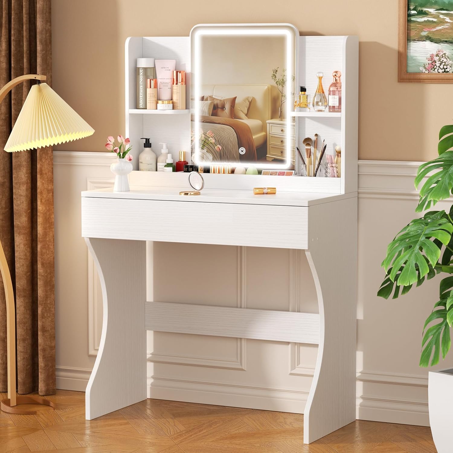 White Small Makeup Vanity Desk - đánh giá và giá Desk Drawer Small