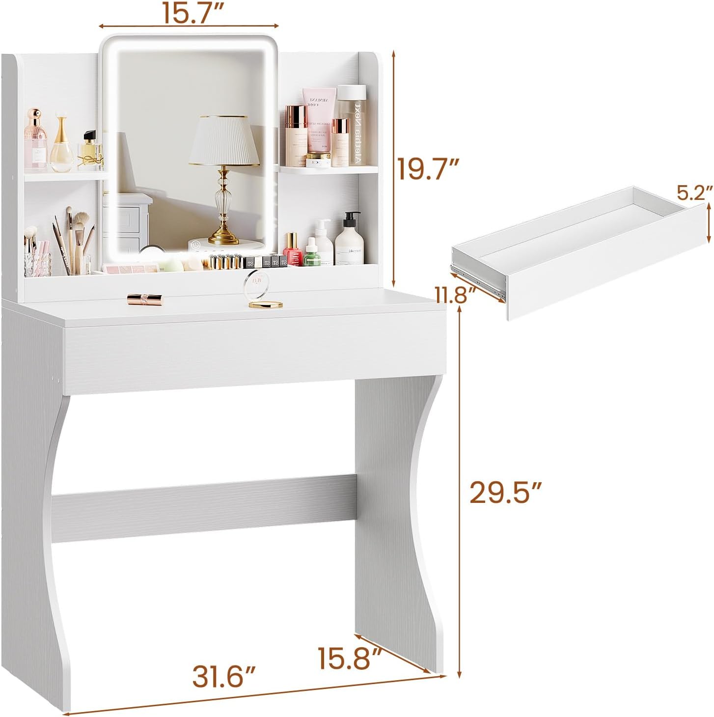 White Small Makeup Vanity Desk - đánh giá và giá Desk Drawer Small