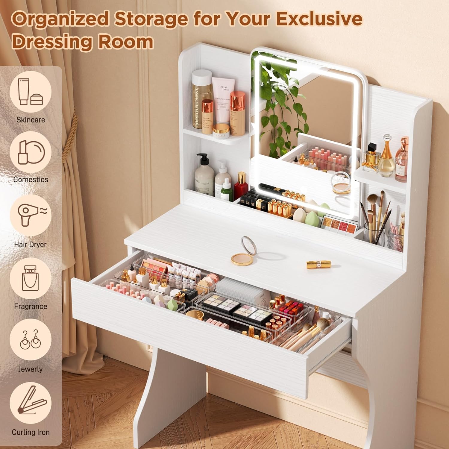 White Small Makeup Vanity Desk - đánh giá và giá Desk Drawer Small